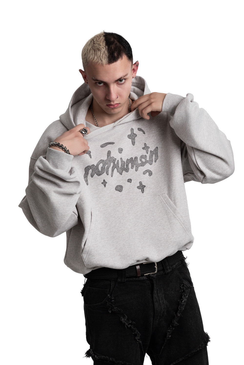 NoHuman Rhinestones Grey Hoodie