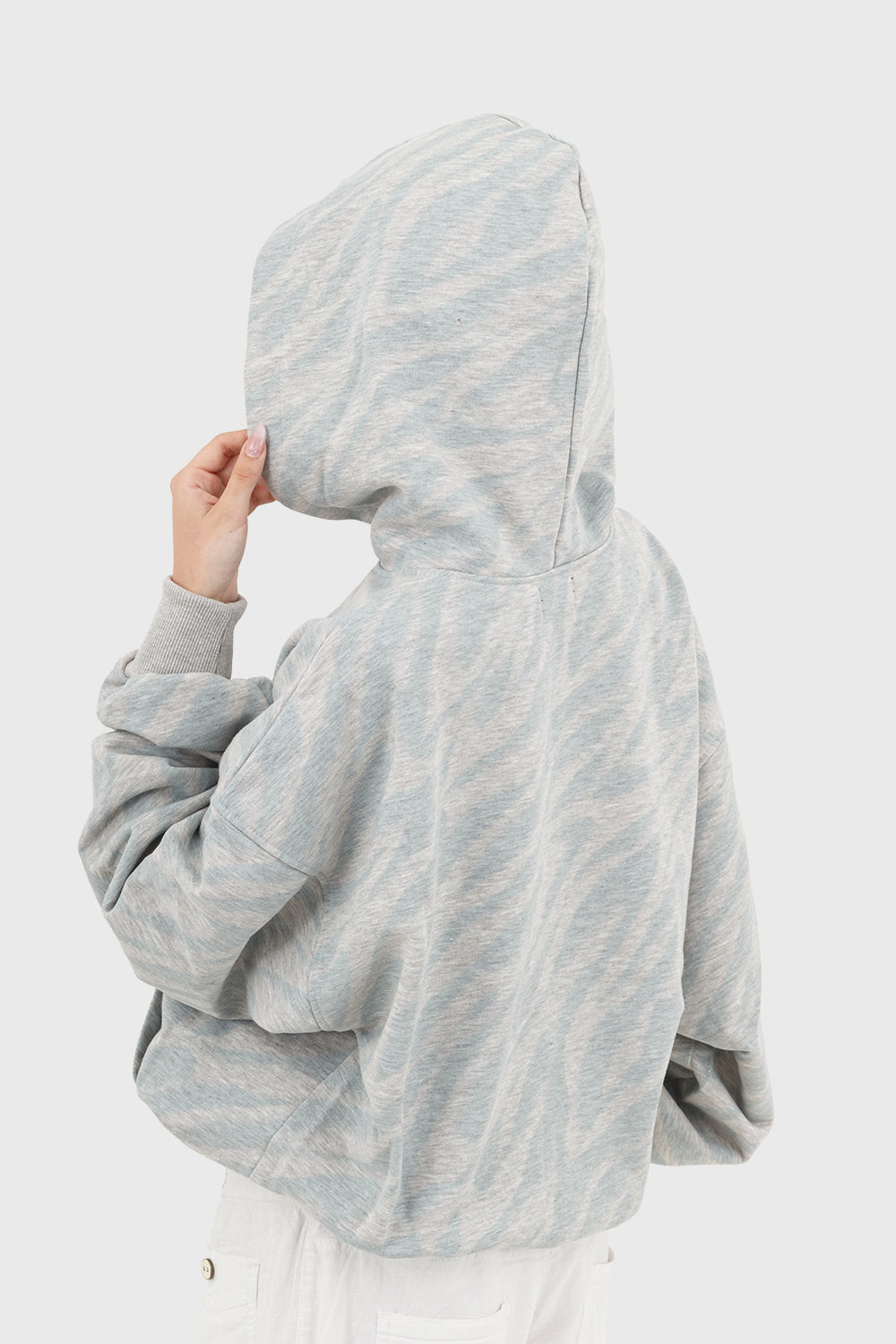 Zebra Rhinestones Grey Hoodie