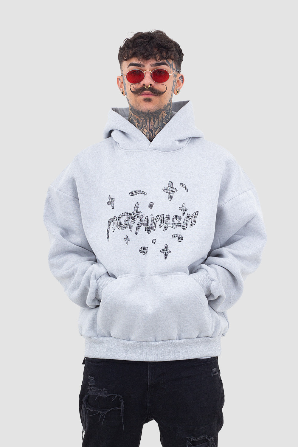 NoHuman Rhinestones Grey Hoodie