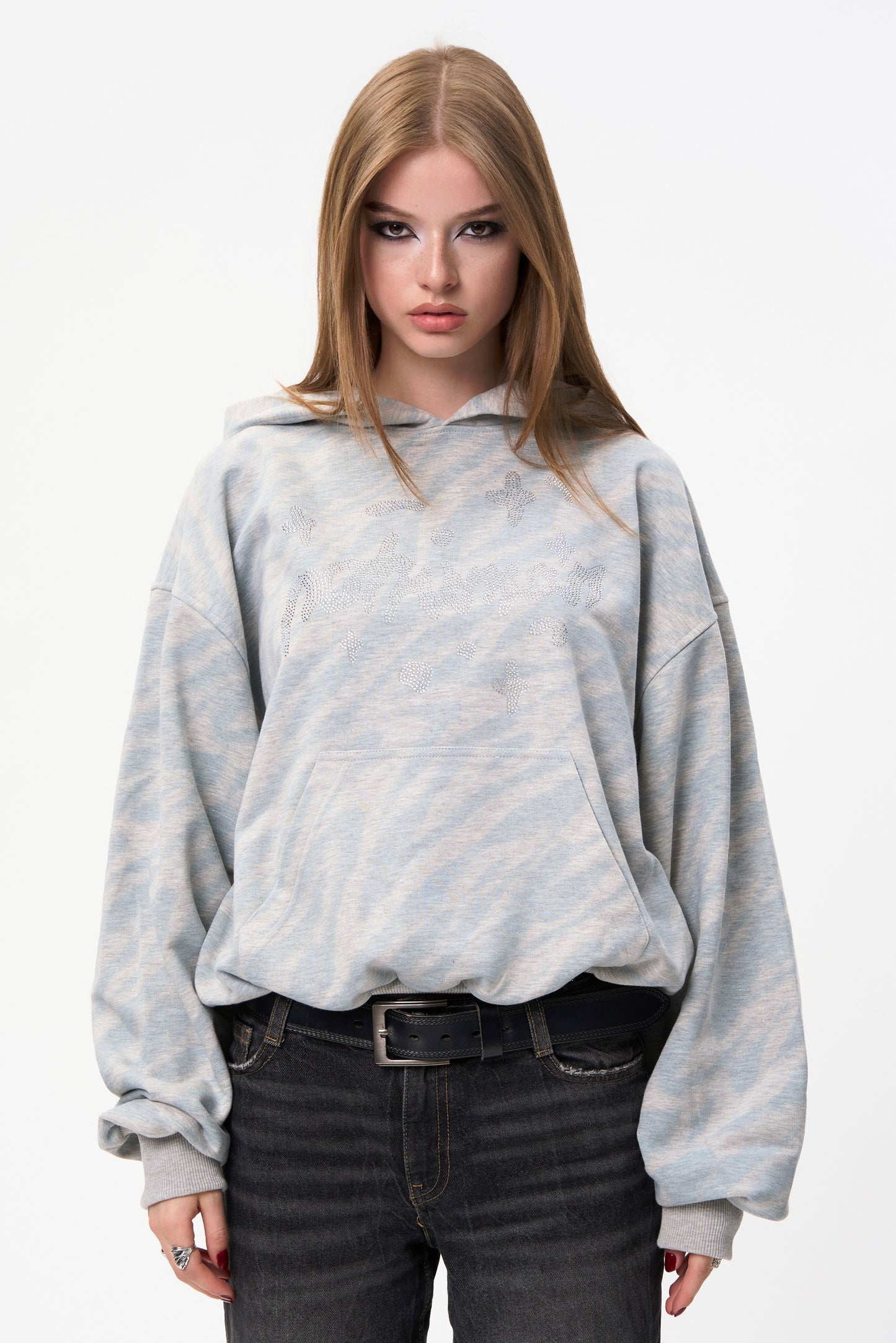 Zebra Rhinestones Grey Hoodie